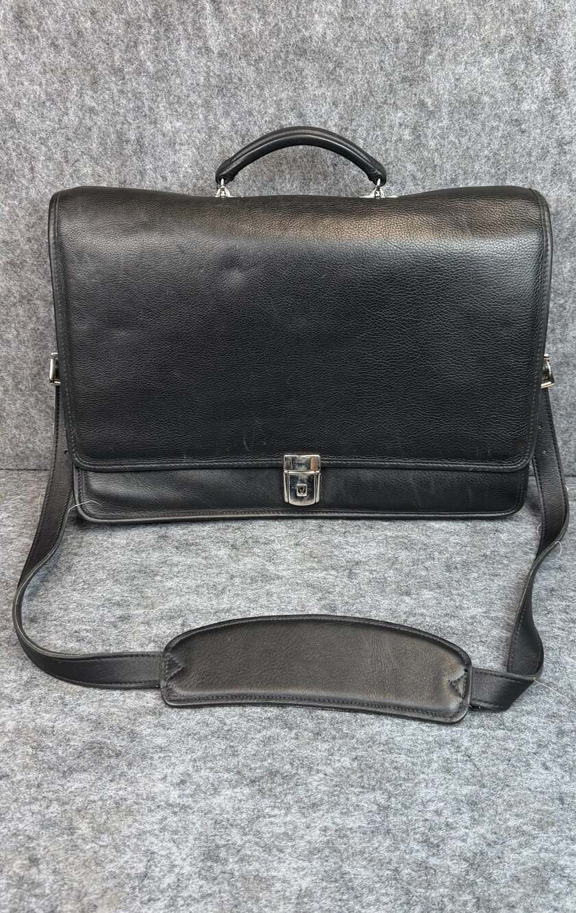 Black Leather Briefcase Laptop Messenger Bag Made in USA